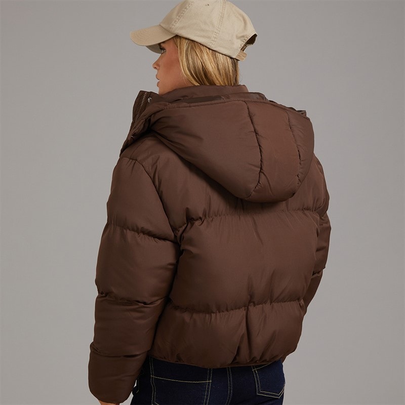 Womens Bunny Short Puffer Jacket Dark Chocolate - Image 2