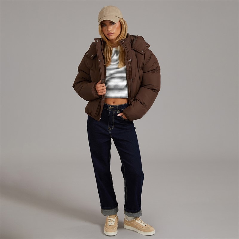 Womens Bunny Short Puffer Jacket Dark Chocolate - Image 3