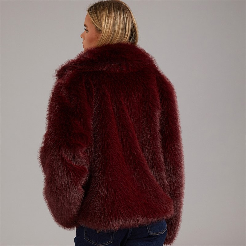 Womens Chive Faux Fur Jacket Burgundy - Image 2