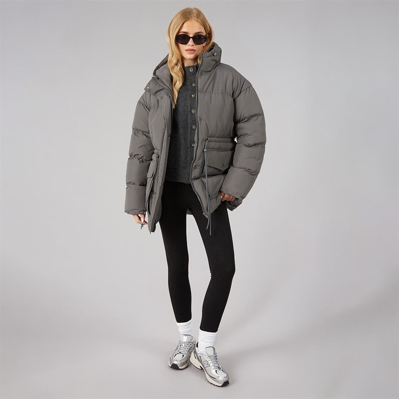 Womens Zia Short Puffer Jacket Charcoal - Image 4