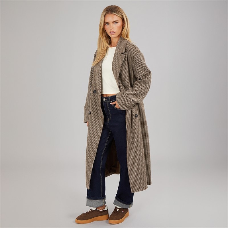 Womens Orli Faux Wool Coat Checked Brown - Image 4