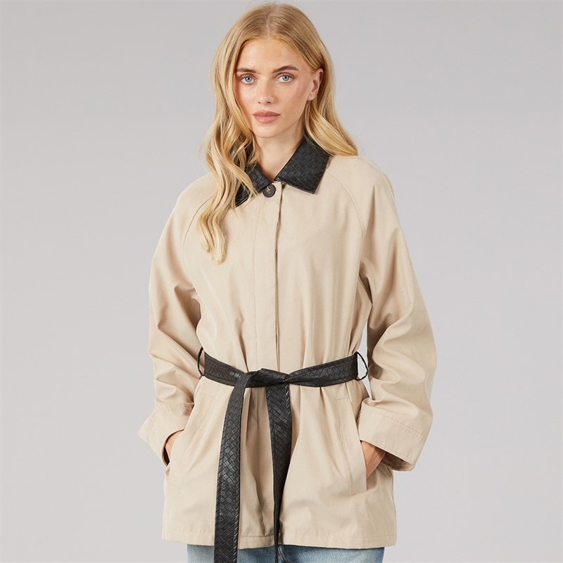 Womens Alania Short Trench Coat Taupe - Image 3