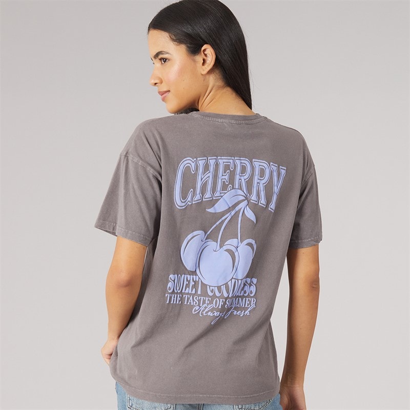 Womens Cherry T-Shirt Grey Acid Wash/Purple - Image 3