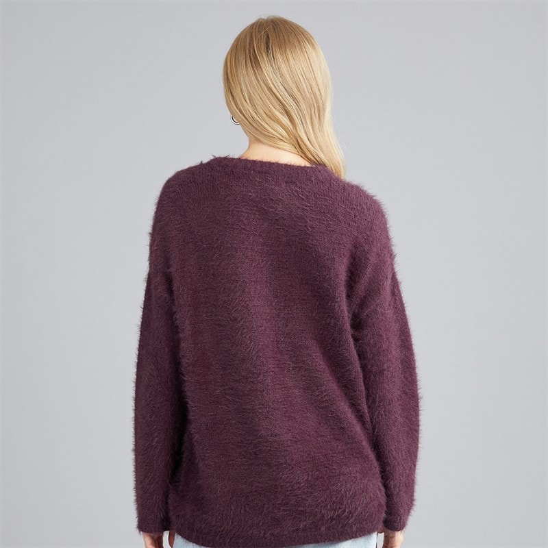 Womens Gardena Fluffy Crew Neck Jumper Plum - Image 2