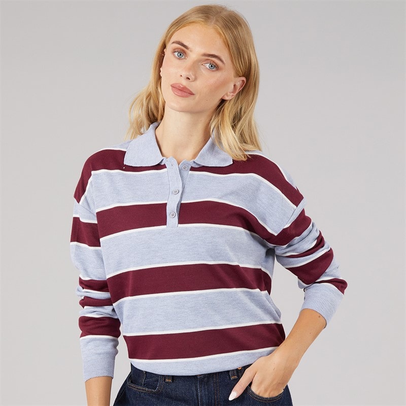 Womens Jerico Knitted Polo Shirt Silver Grey/Wine/Ivory - Image 1