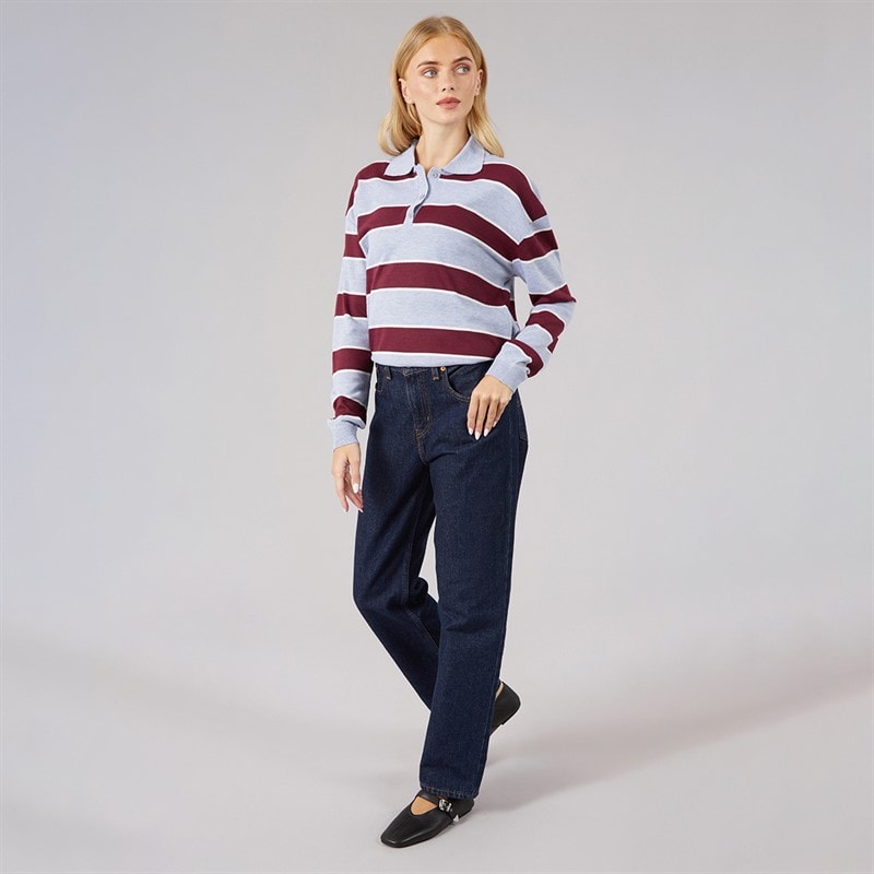 Womens Jerico Knitted Polo Shirt Silver Grey/Wine/Ivory - Image 4