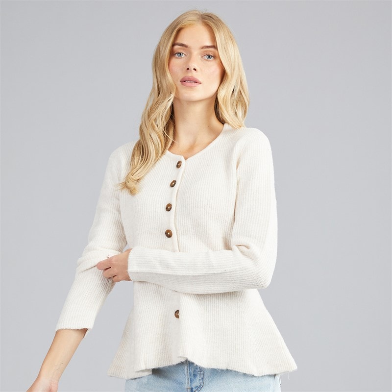 Brave Soul Womens Penny Peplum Cardigan Ivory