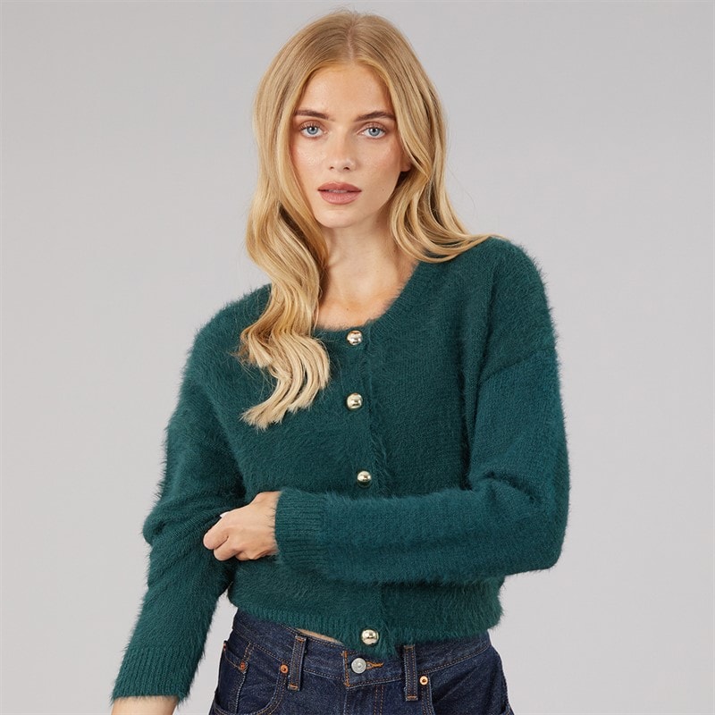 Brave Soul Womens Cloud Crew Neck Cardigan Teal