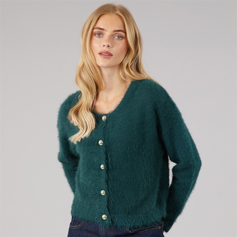 Womens Cloud Crew Neck Cardigan Teal - Image 3