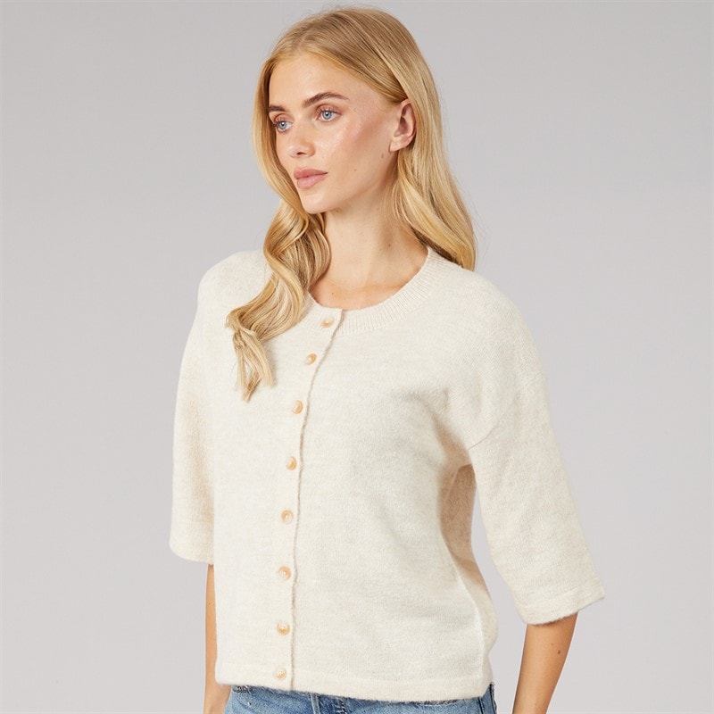 Brave Soul Womens Marshal Short Sleeve Cardigan Oatmeal