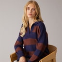 Womens Ditto Trophy Neck Jumper Navy/Brown Stripe