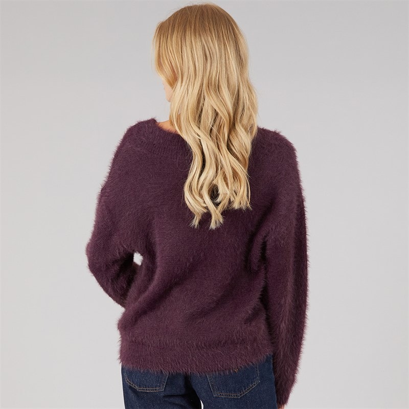 Womens Brent Fluffy V-Neck Jumper Plum - Image 2