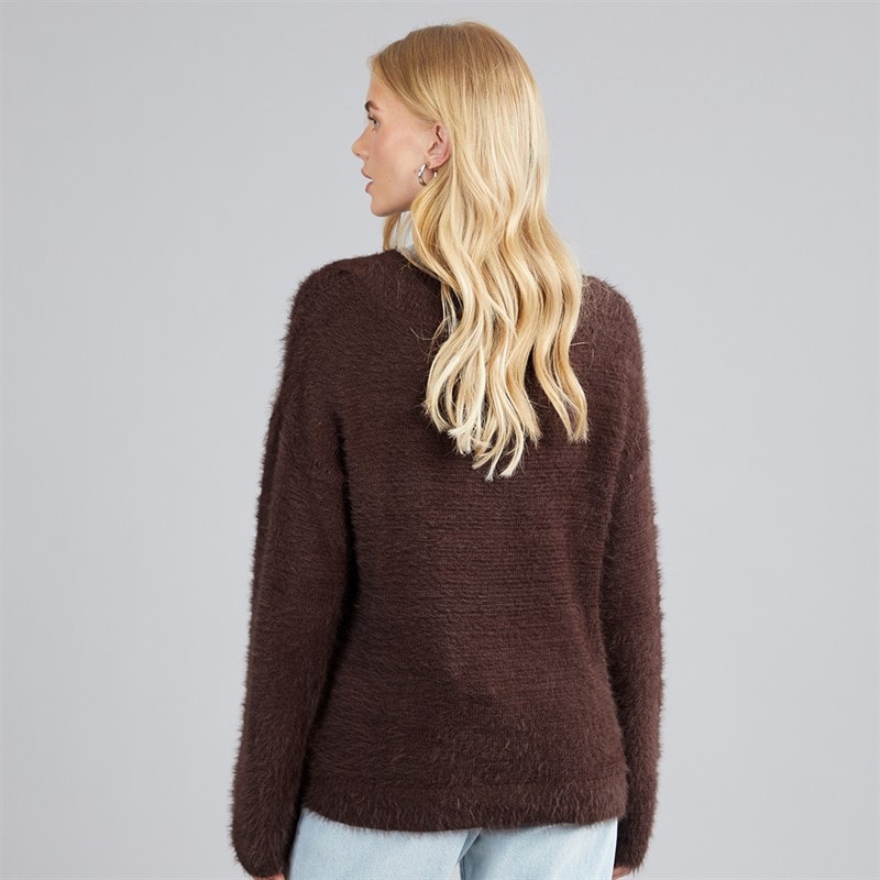 Womens Brent Fluffy V-Neck Jumper Bitter Chocolate - Image 2