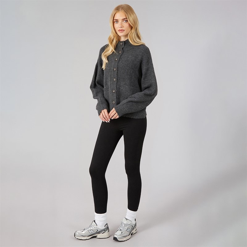 Womens Knitted Button Through Cardigan Dark Charcoal - Image 3