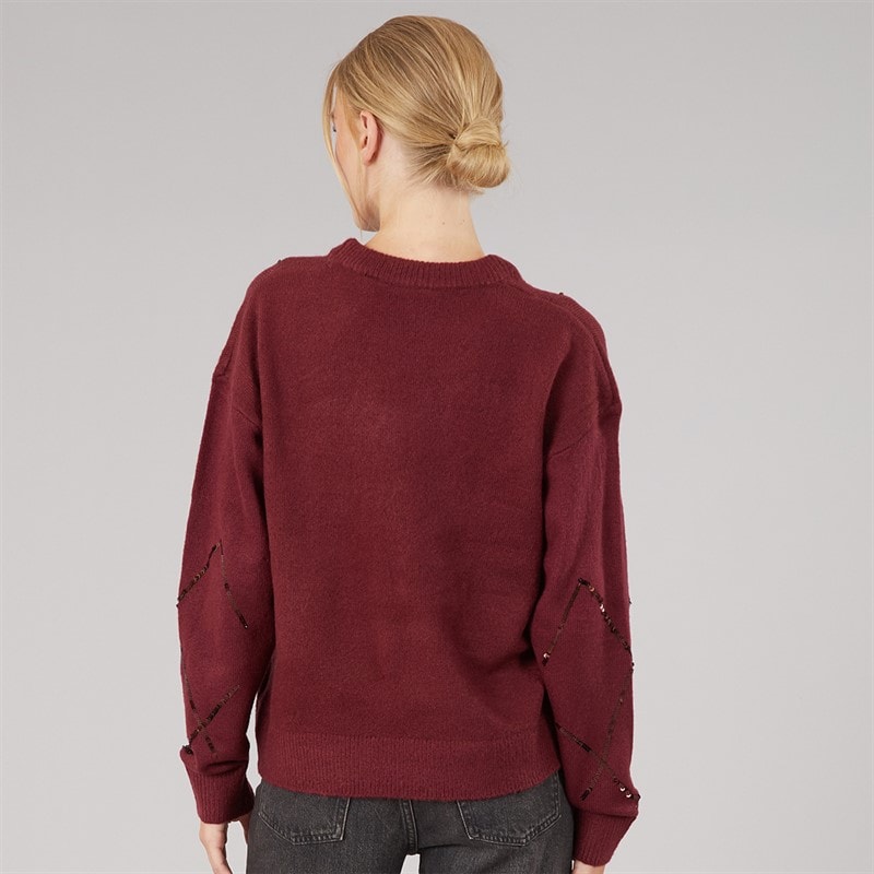 Womens Sequin Crew Neck Jumper Cherry - Image 2