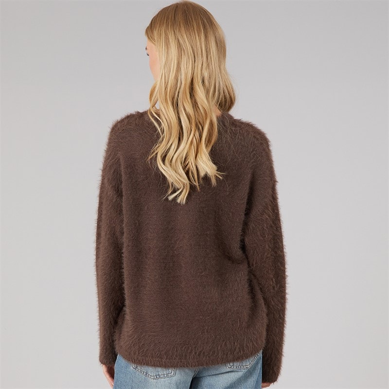 Womens Gardena Fluffy Crew Neck Jumper Chocolate - Image 2