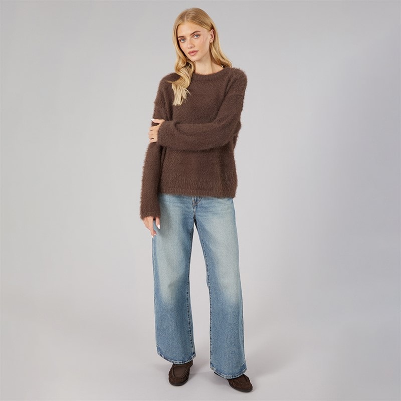 Womens Gardena Fluffy Crew Neck Jumper Chocolate - Image 3