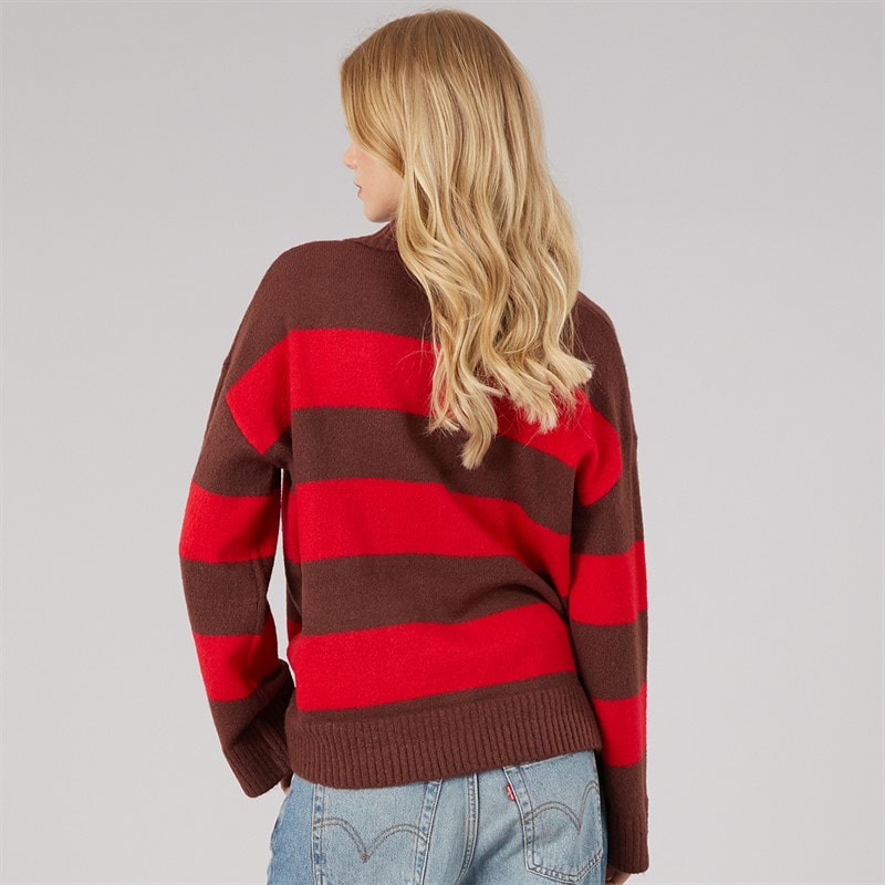 Womens Ditto Trophy Neck Jumper Brown/Red Stripe - Image 2