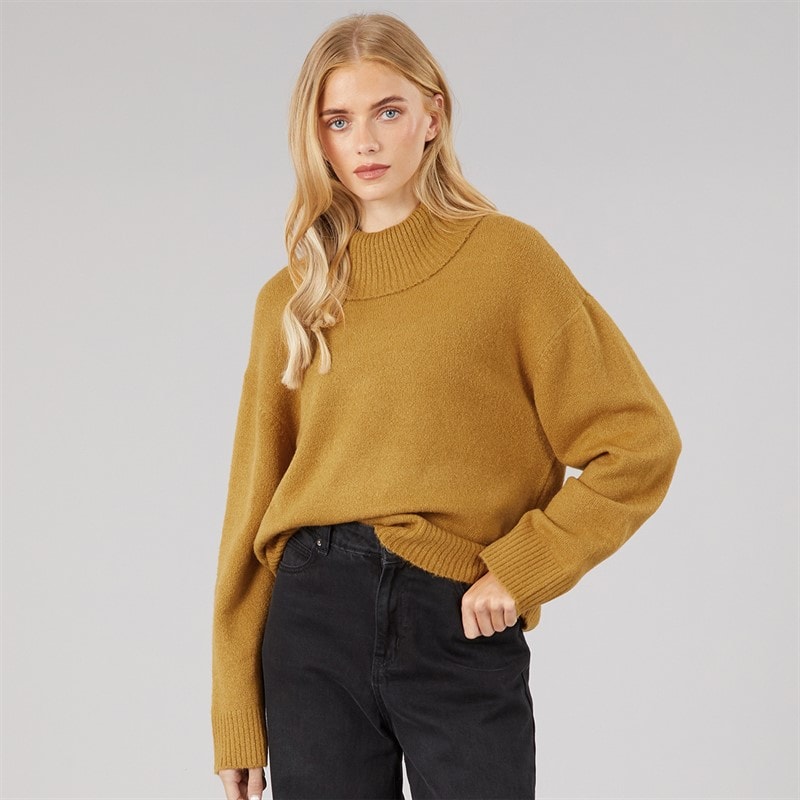 Womens Mossy Roll Neck Jumper Ochre - Image 3