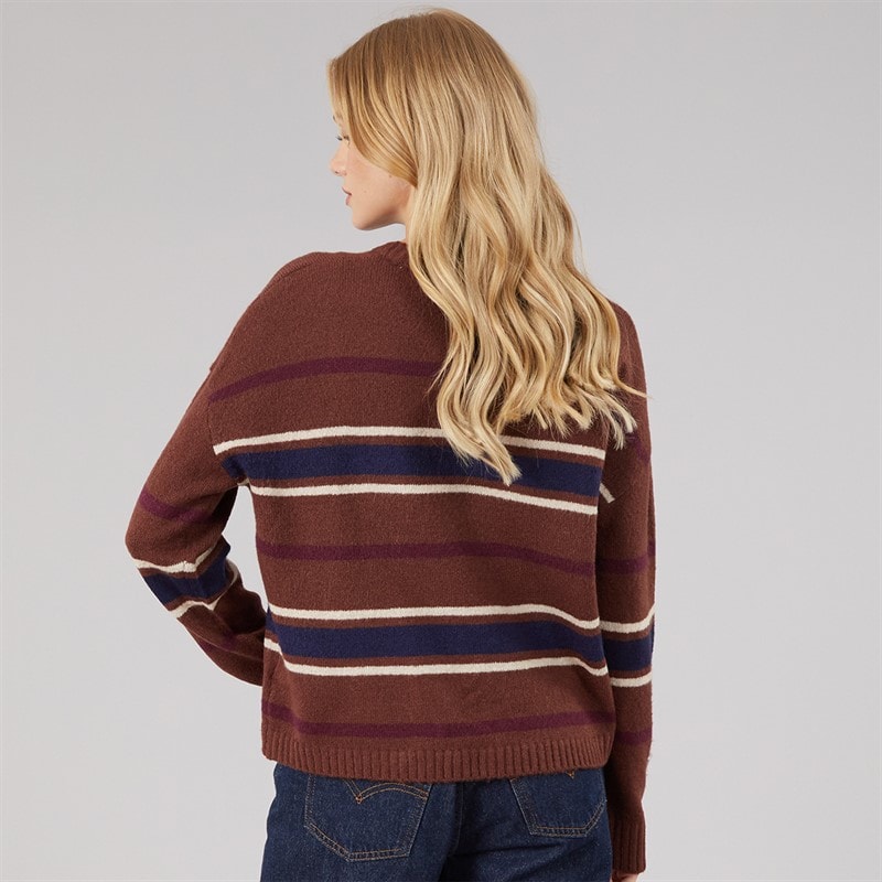 Womens Sian Crew Neck Jumper Brown/Multi Stripe - Image 2