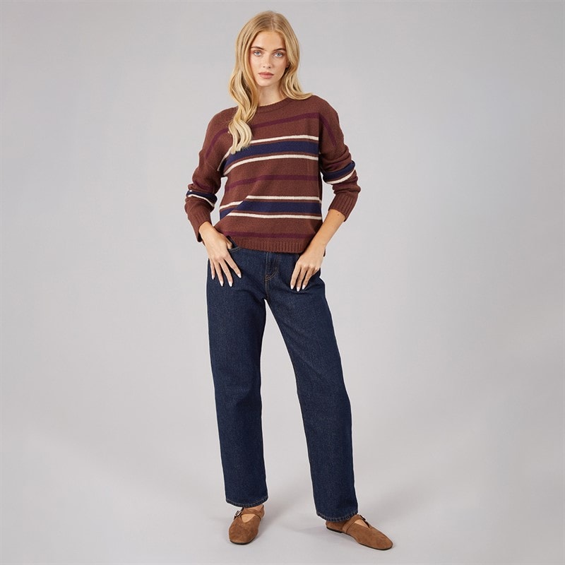 Womens Sian Crew Neck Jumper Brown/Multi Stripe - Image 4