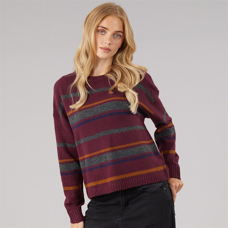 Womens Sian Crew Neck Jumper Cherry/Multi Stripe - Image 3