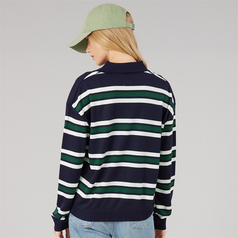 Womens Jerico Knitted Polo Shirt Navy/Green/Ivory - Image 1