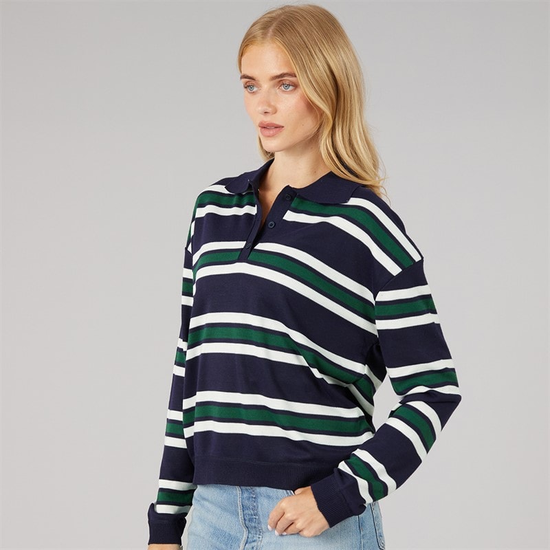 Womens Jerico Knitted Polo Shirt Navy/Green/Ivory - Image 2