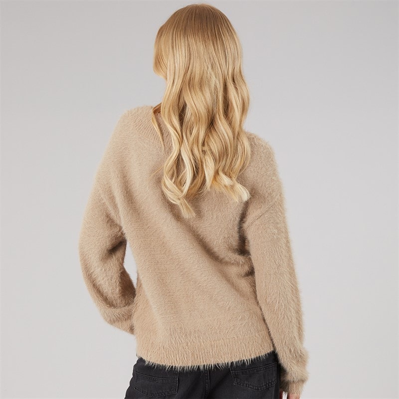 Womens Brent Fluffy V-Neck Jumper Mink - Image 2