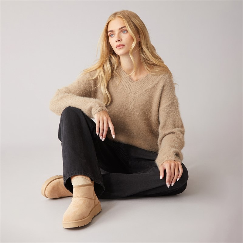 Womens Brent Fluffy V-Neck Jumper Mink - Image 4
