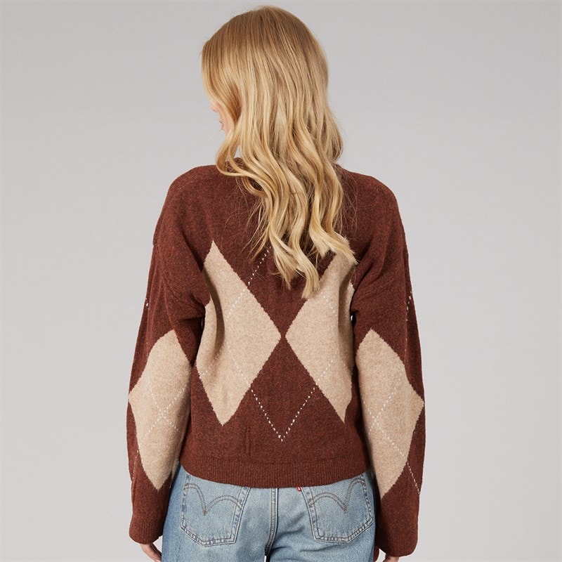Womens Heritage Crew Neck Knitted Jumper Brown/Multi - Image 2