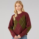 Womens Heritage Crew Neck Knitted Jumper Wine/Multi