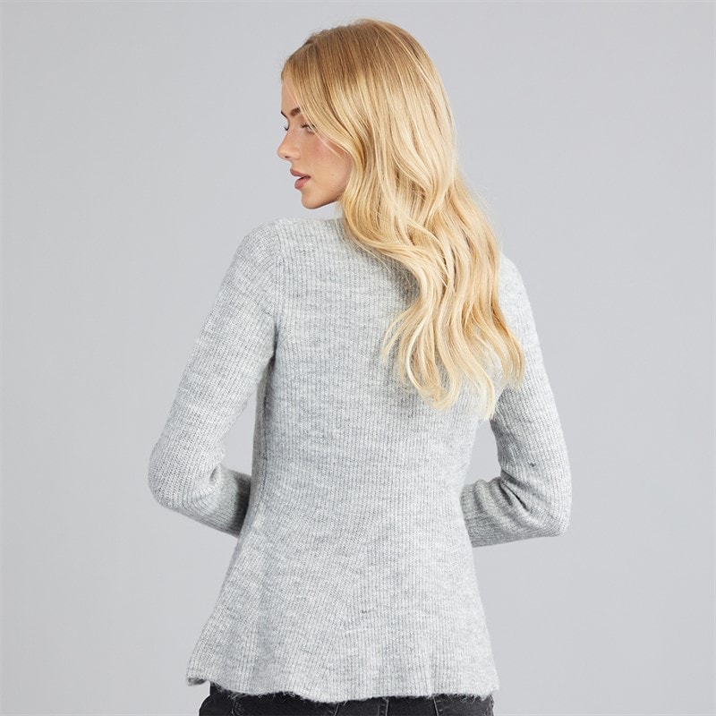Womens Penny Peplum Cardigan Light Grey Melange - Image 2
