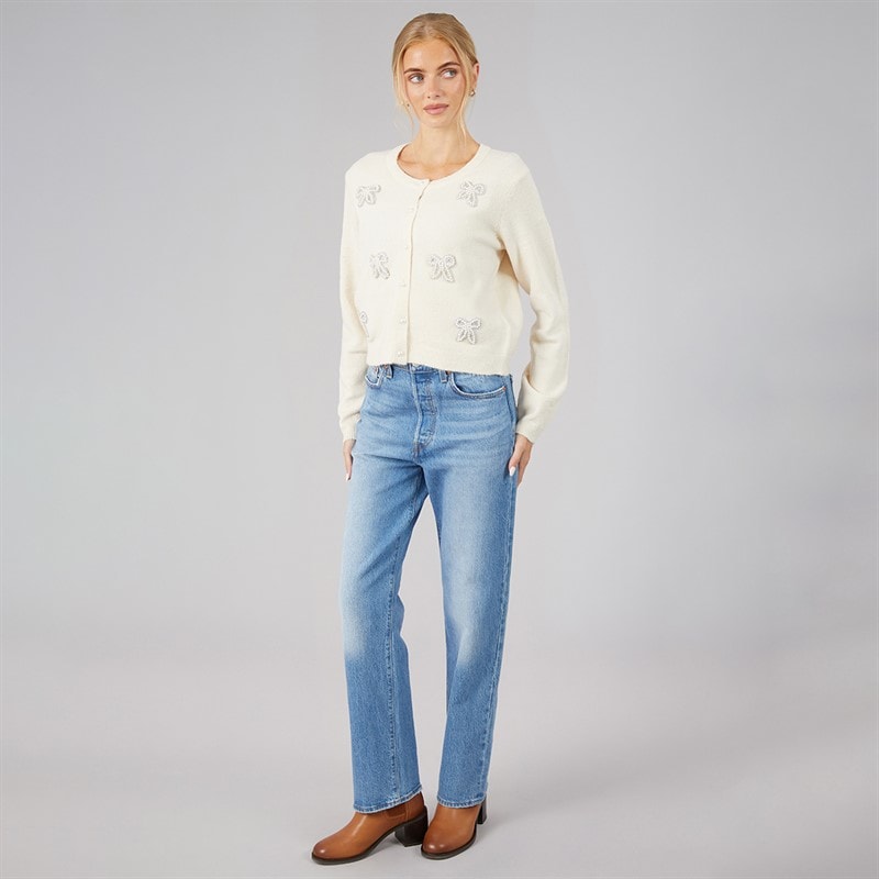 Womens Pearl Bow Cardigan Ivory - Image 4