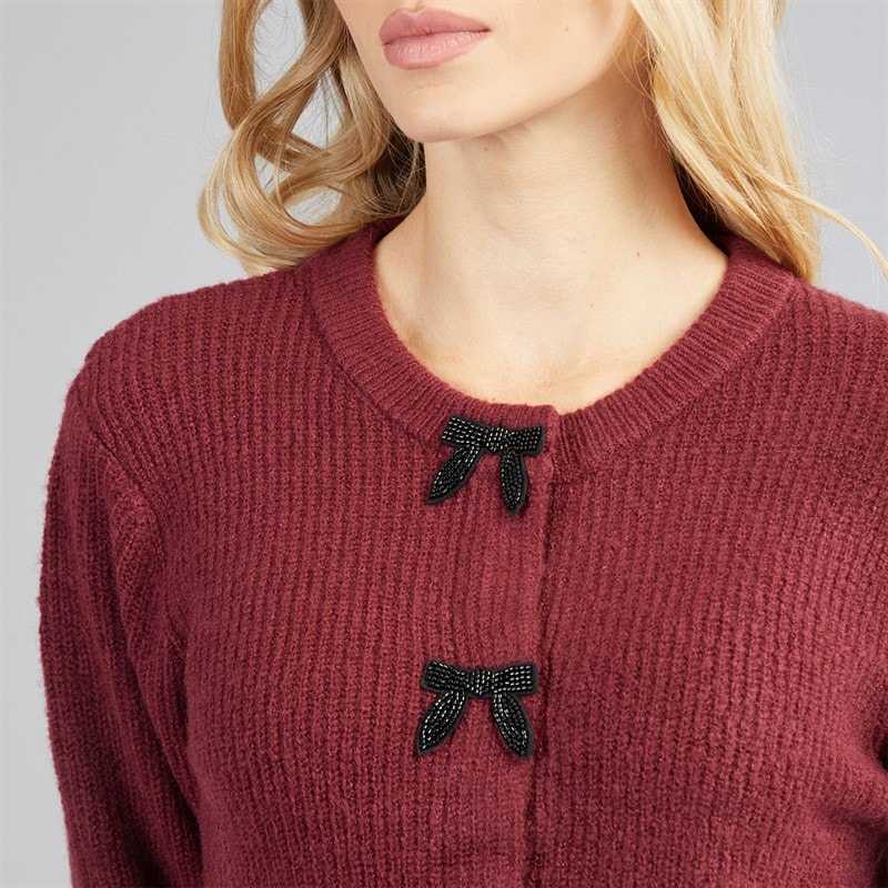 Womens Akly Sequin Bow Cardigan Wine - Image 3