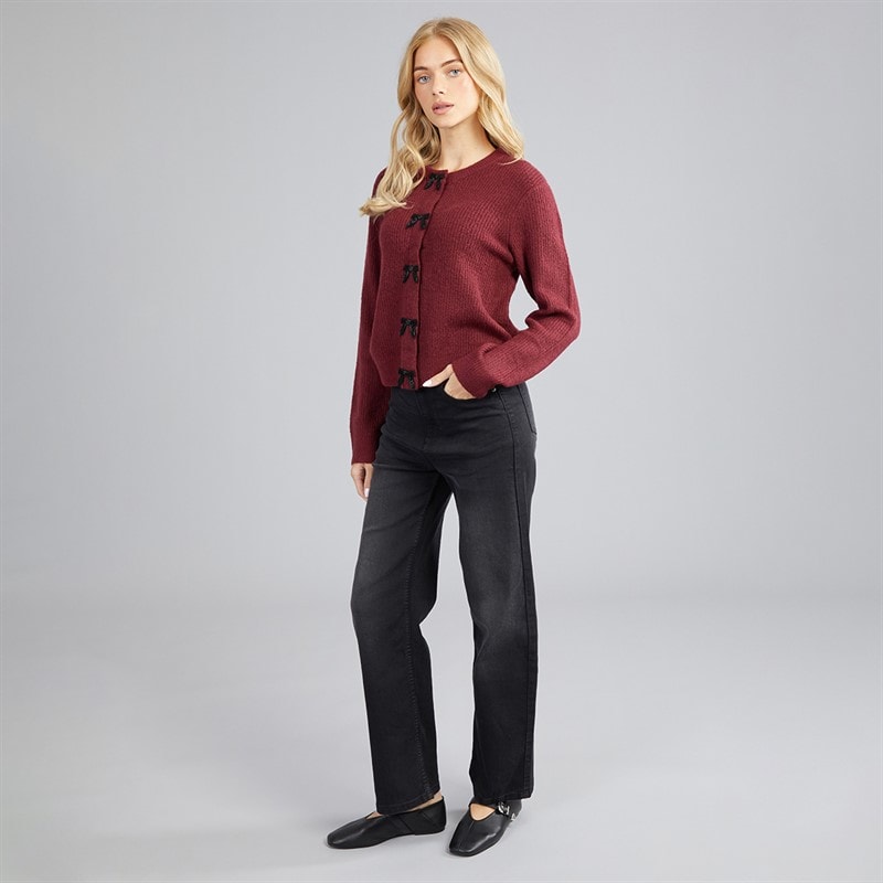 Womens Akly Sequin Bow Cardigan Wine - Image 4