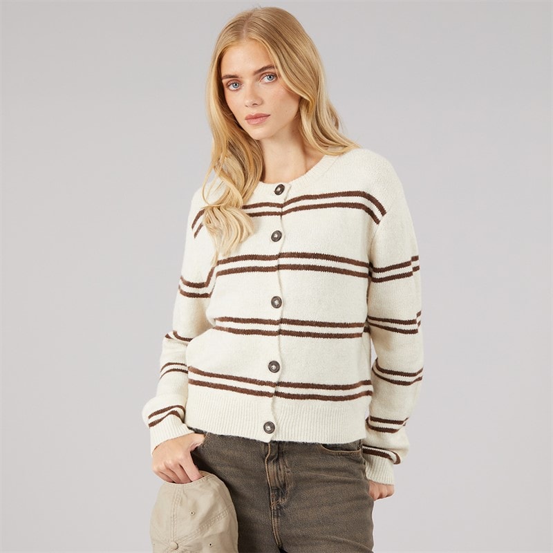 Brave Soul Womens Elliot Stripe Cardigan Stone/Brown Stripe