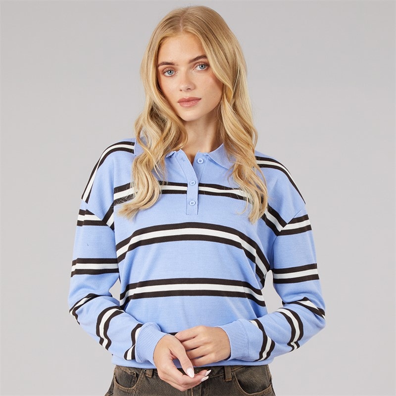 Womens Jerico Knitted Polo Shirt Light. Blue/Brown/Ivory Light Blue/Brown/Ivory - Image 3