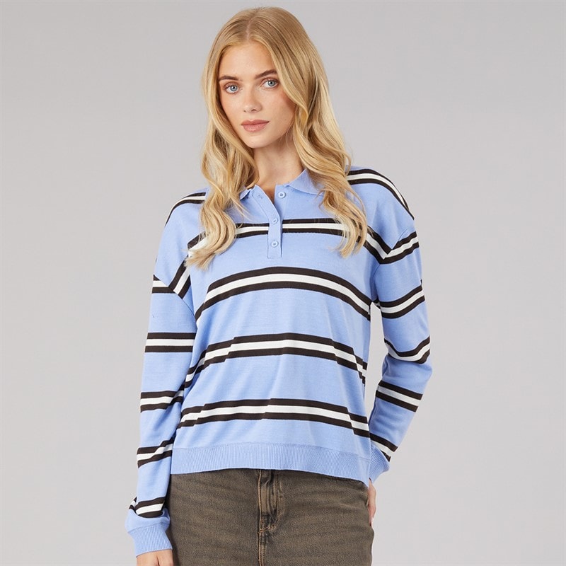 Womens Jerico Knitted Polo Shirt Light. Blue/Brown/Ivory Light Blue/Brown/Ivory - Image 5