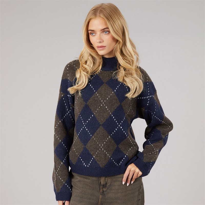 Womens Oxford Argyle Jumper Navy/Brown - Image 3