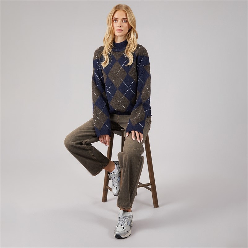 Womens Oxford Argyle Jumper Navy/Brown - Image 4