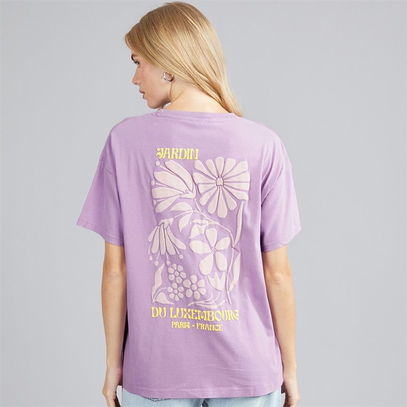 Womens Luxe Printed T-Shirt Purple Acid Wash/Lilac - Image 3