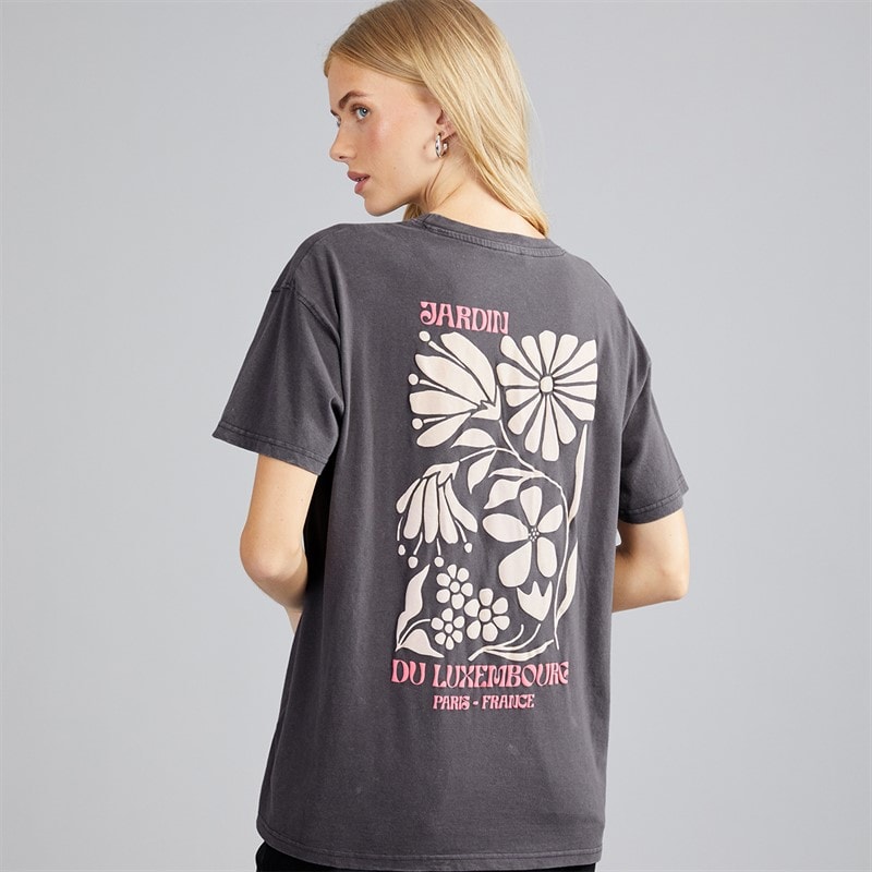 Womens Luxe Printed T-Shirt Grey Acid Wash/Pink - Image 3