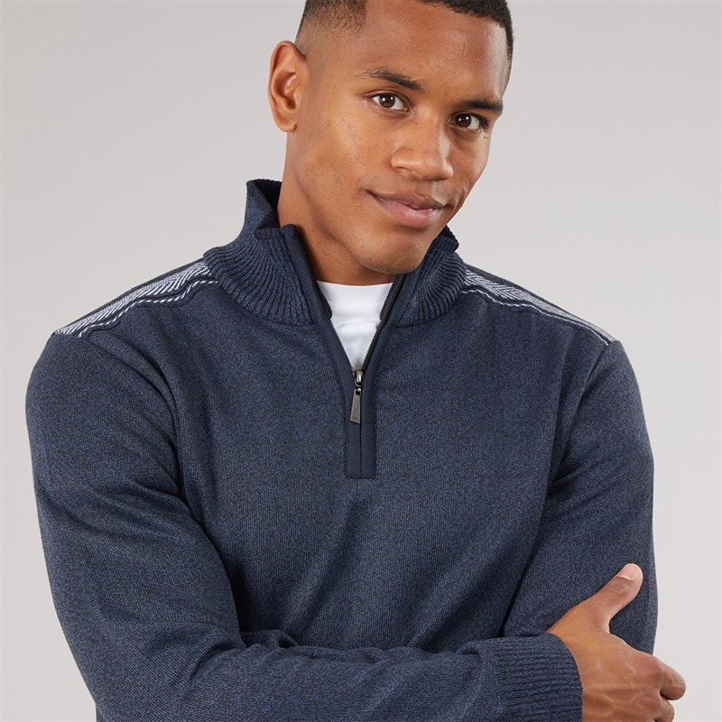 Mens Nadal Ribbed 1/4 Zip Jumper Navy/Black Twist - Image 3