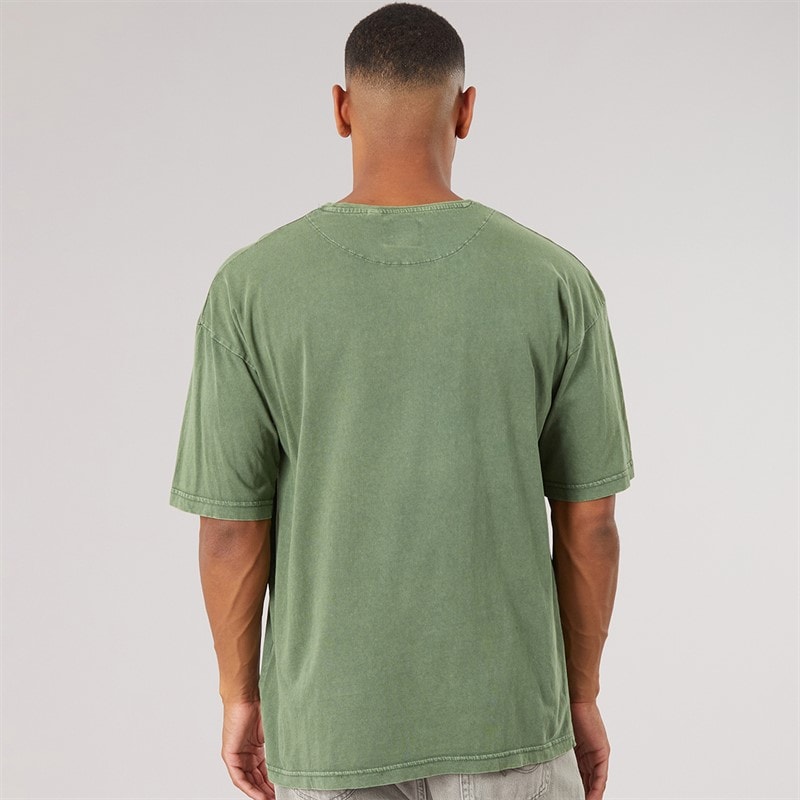 Mens Elsdon Relaxed Fit Crew Neck T-Shirt Dark Green Acid Wash - Image 2