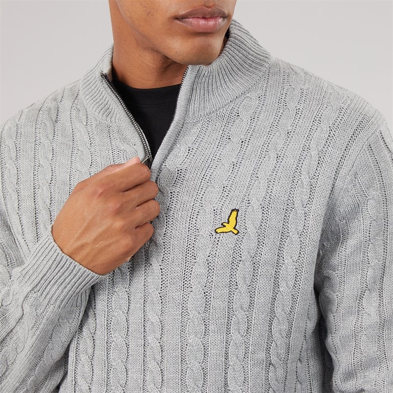 Mens Plato 1/4 Zip Funnel Neck Jumper Silver Grey Marl - Image 3