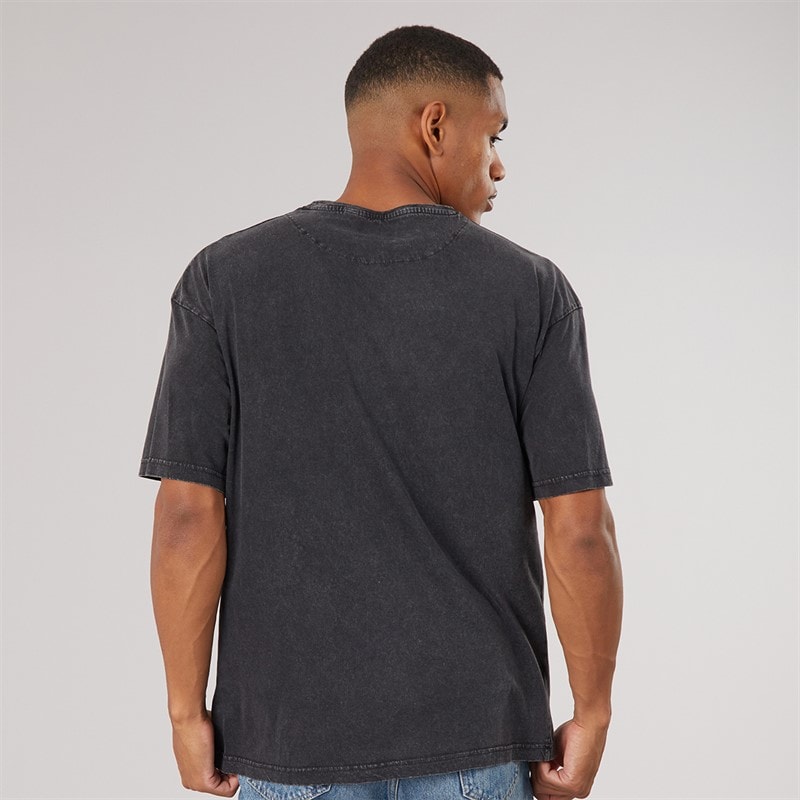 Mens Elsdon Relaxed Fit Crew Neck T-Shirt Dark Grey Acid Wash - Image 2