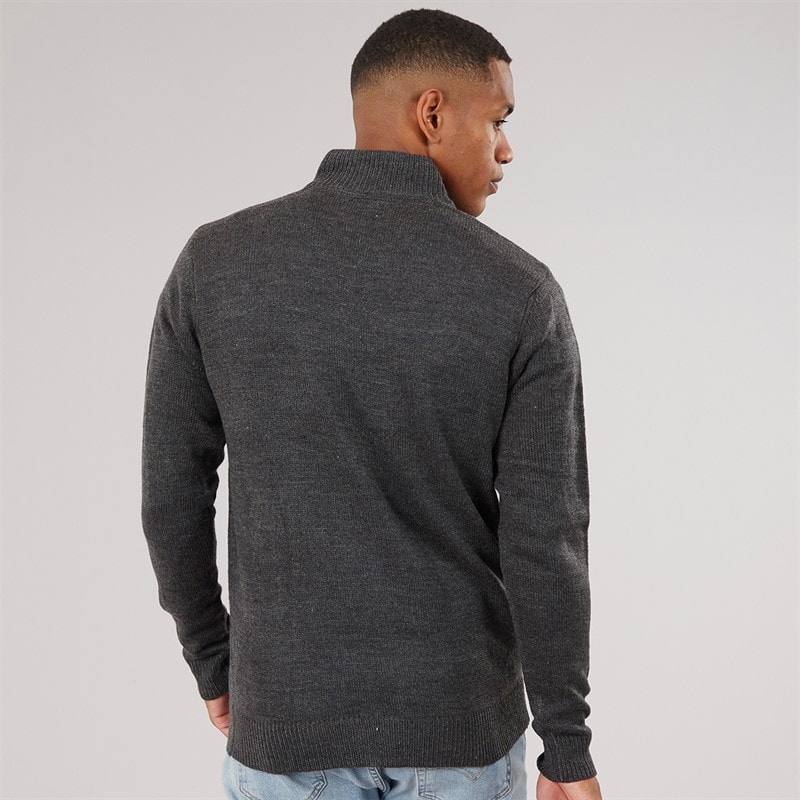 Mens Bremner Quarter Zip Funnel Neck Sweater Dark Charcoal Marl/Jet Black - Image 2