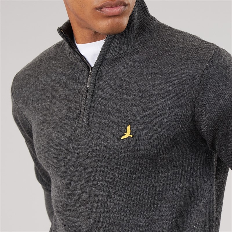 Mens Bremner Quarter Zip Funnel Neck Sweater Dark Charcoal Marl/Jet Black - Image 3