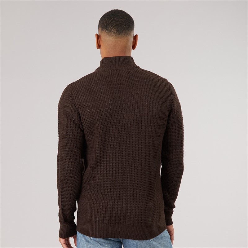 Mens Gotham Ribbed 1/4 Zip Jumper Bitter Chocolate - Image 2
